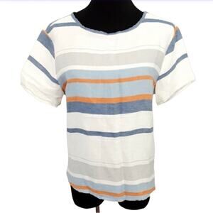 Epoca 100% Linen Striped Tunic Top Short Sleeve Made In Italy L Summer Resort
